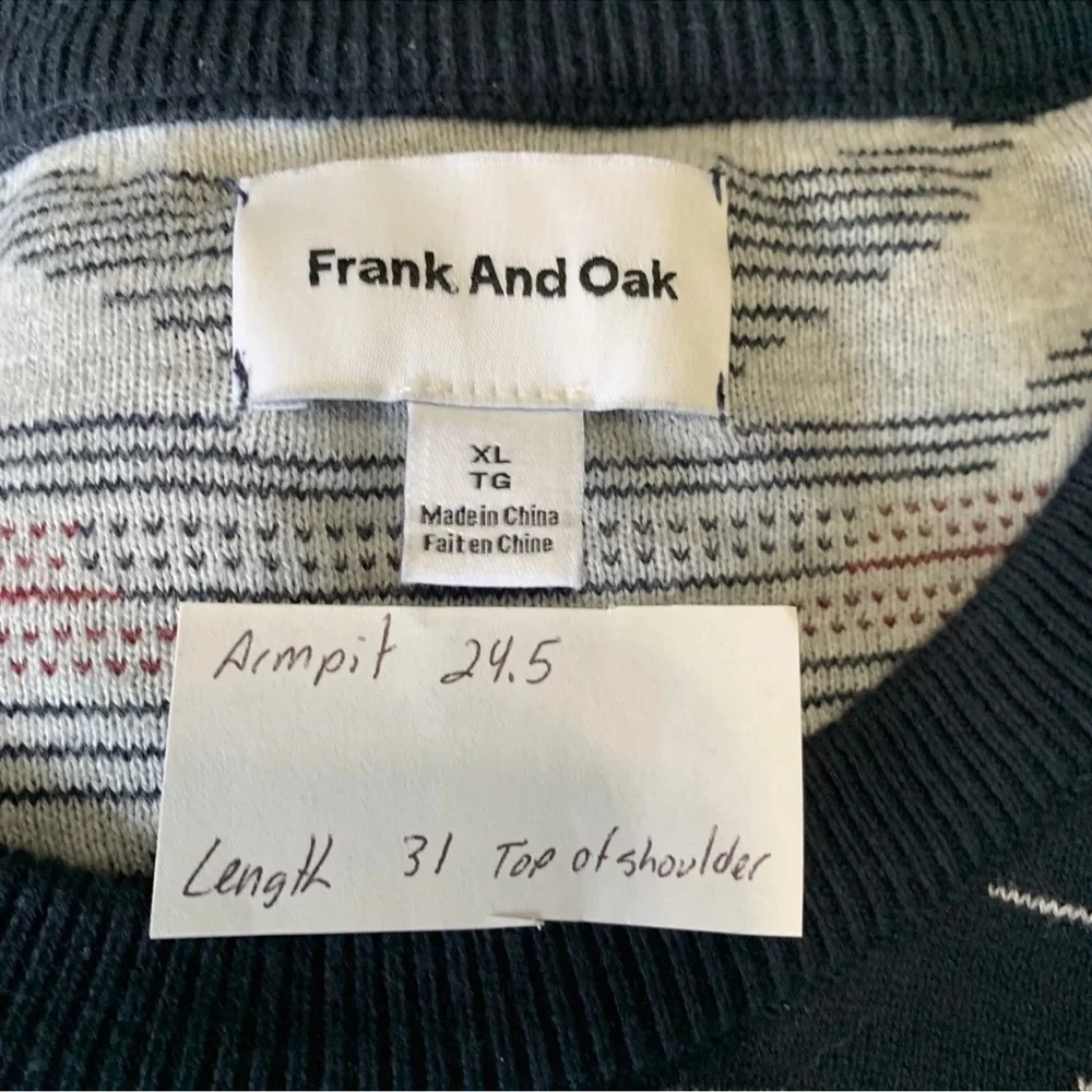 Frank And Oak Blue Ikat Print Sweater Mens XL Modern Heritage Retro 80s